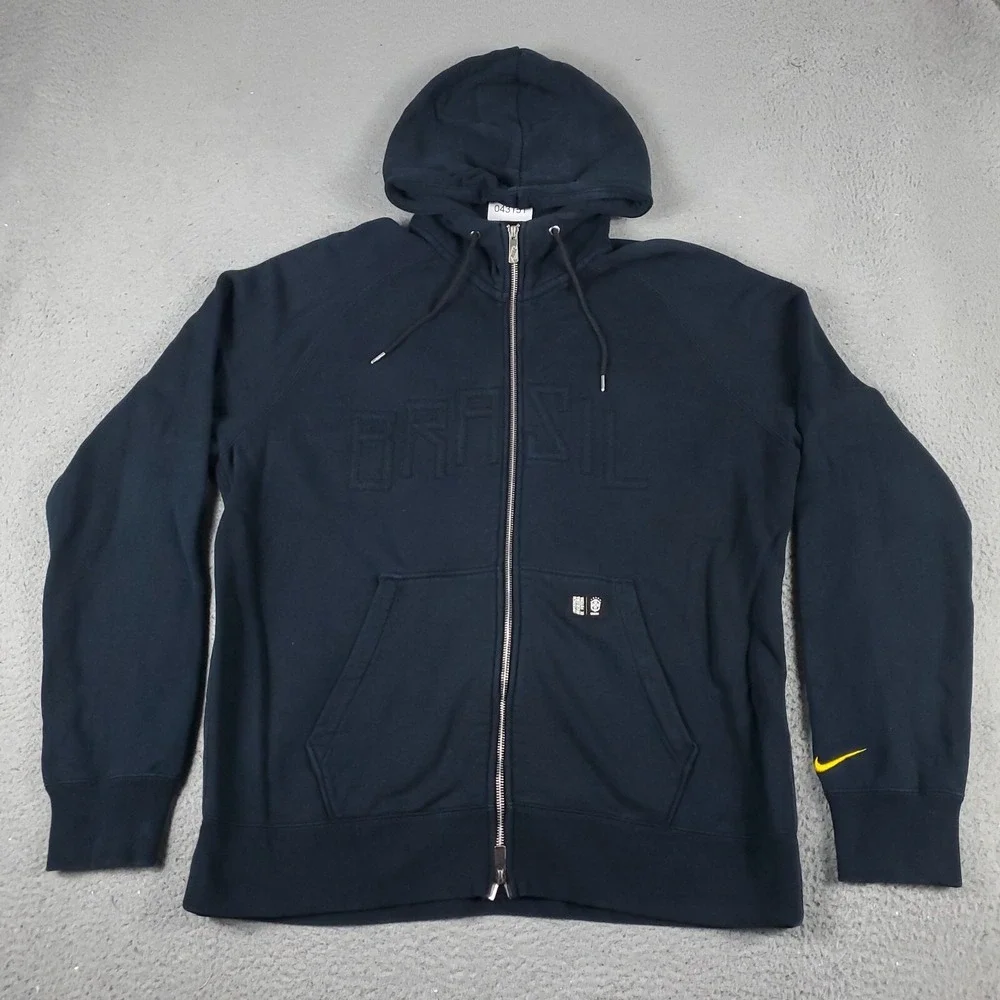 Nike CBF Brasil Sweater Mens XL Black Swoosh Full Zip Hoodie Sweatshirt